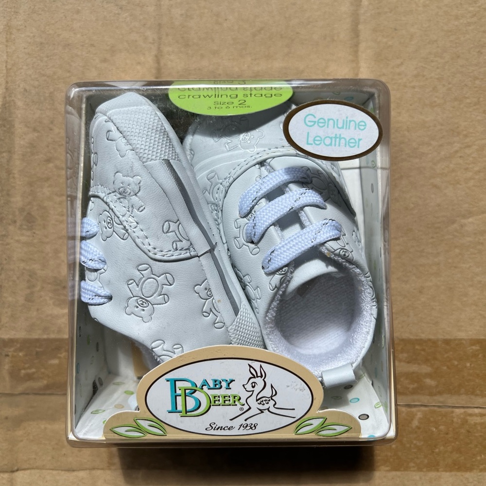 Baby Deer White Genuine Leather Embossed Baby Walker Shoes
